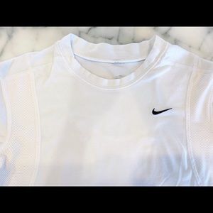 Women’s Nike Dry Fit Tee Shirt White, Black Swoosh